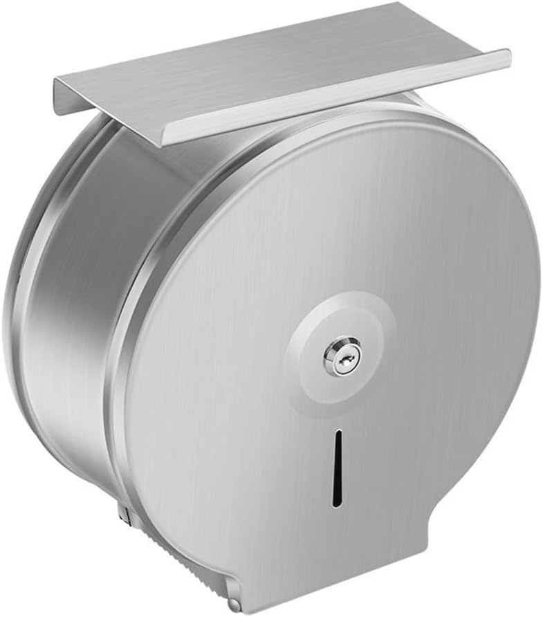 TOBEFORT Commercial Jumbo Toilet Paper Dispenser with Shelf, Brushed Stainless Steel Toilet Paper Holder Wall Mount, 9 Inch Bathroom Tissue Roll Dispenser with Lock Key - Image 1